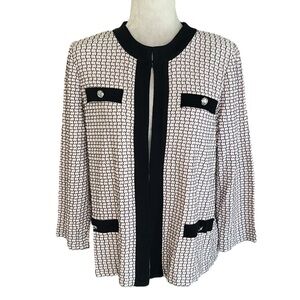 Ming Wang Blush Pink & Black Silver Button Knit Blazer Cardigan - M